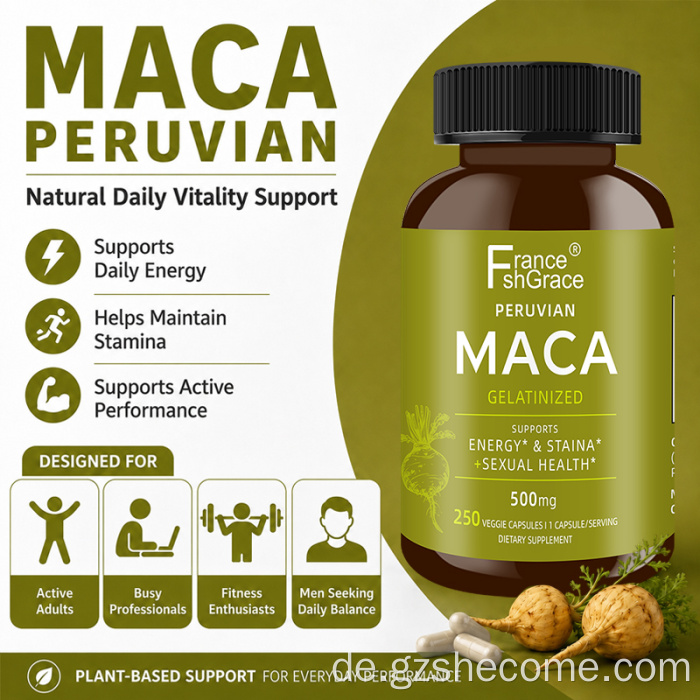 Shecome Maca-Wurzel-Ergänzungsmittel für Frauen, Bio-Maca